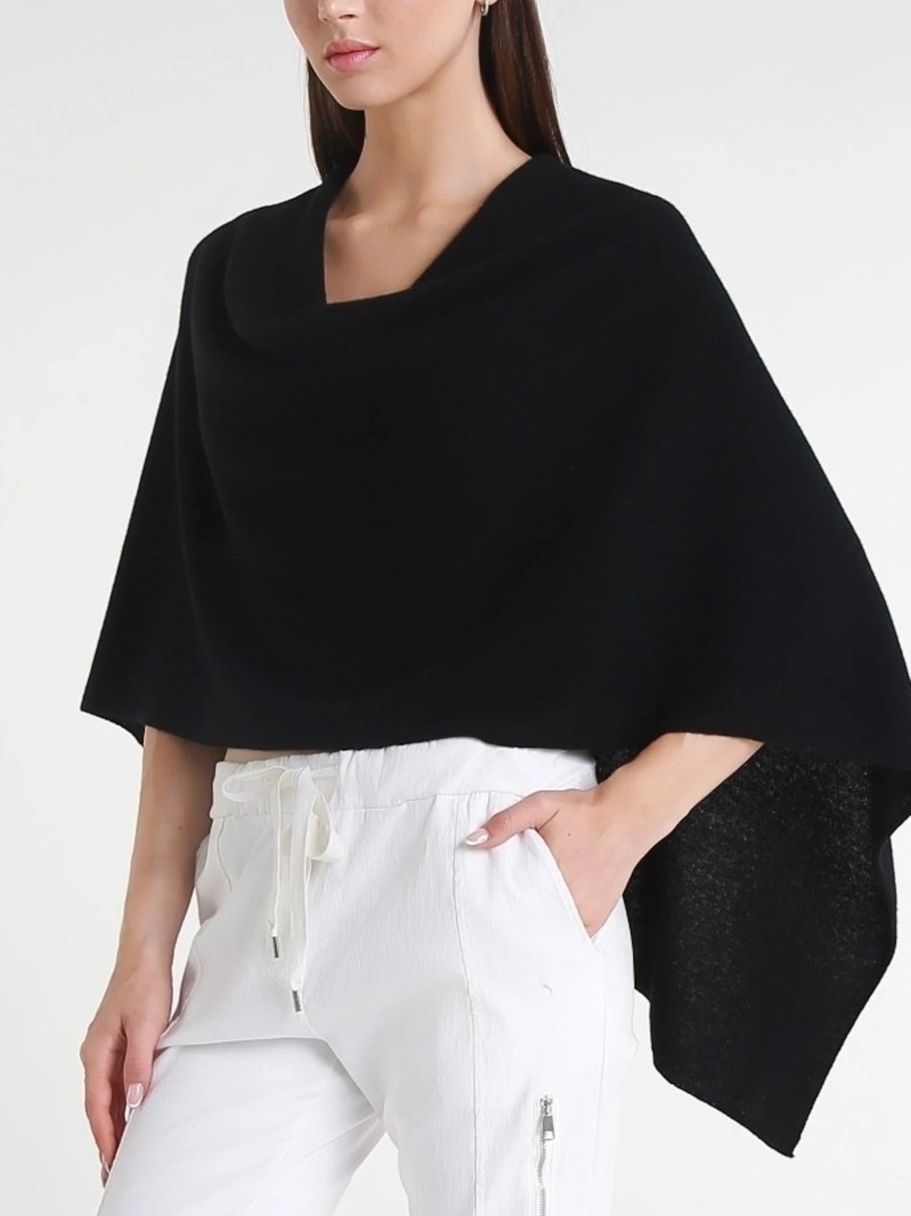 Letarte Black 100% Cashmere Knit Solid Women's Shawl/Wrap Wrap Poncho one size
